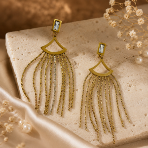 Earrings Gold-Tone Tension Set Stone Drop Earrings - House of Viya