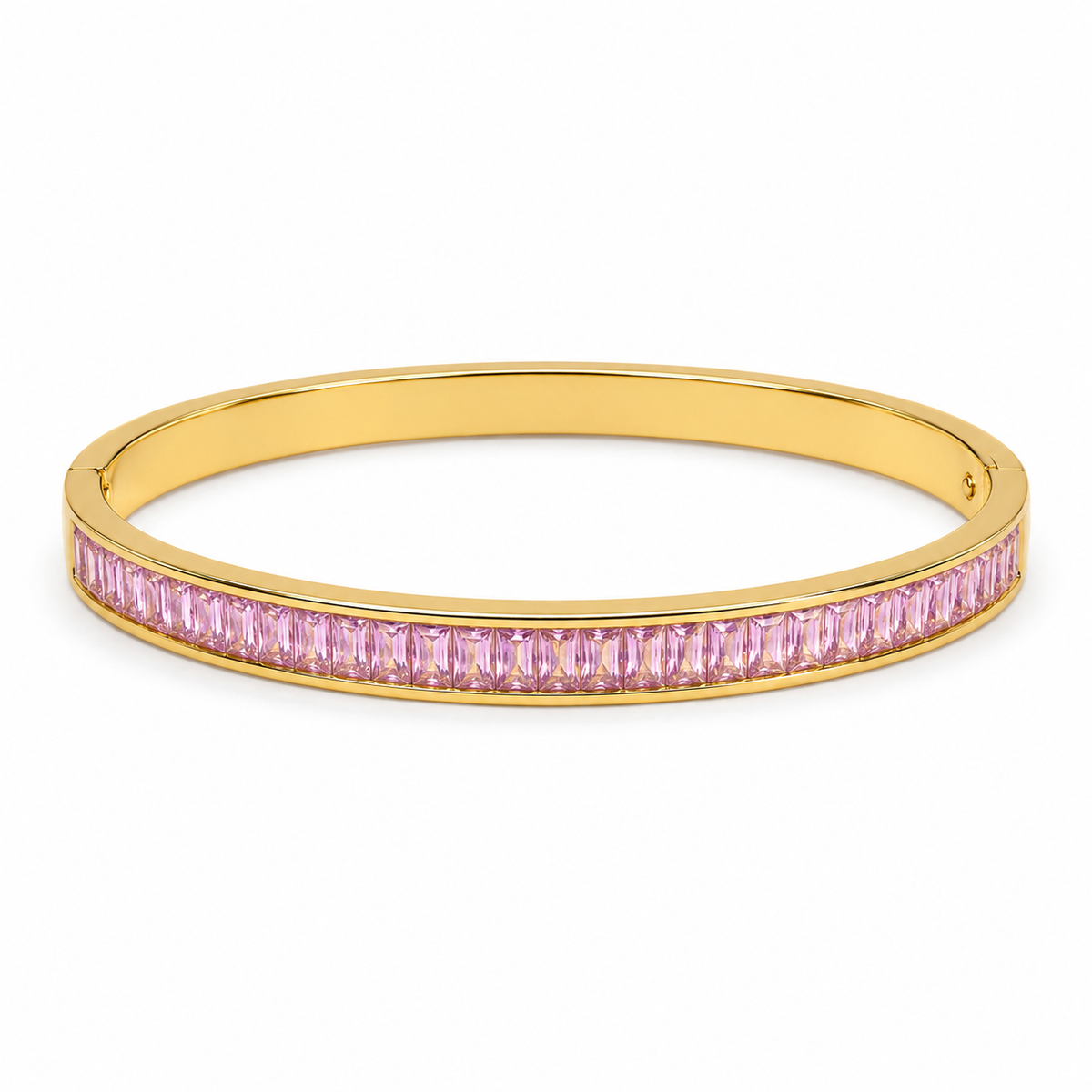 Gold Wavy Pink Stone Oval Kada for Women | Twisted Diamond Cut Stainless Steel Ladies Bangle | Festive Party Wear Jewellery