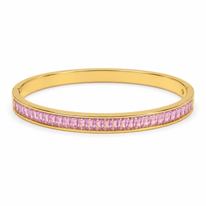 Gold Wavy Pink Stone Oval Kada for Women | Twisted Diamond Cut Stainless Steel Ladies Bangle | Festive Party Wear Jewellery