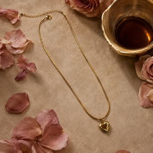 Chain 18K Gold-Plated Slim Chain with Polished Puffy Heart Pendant - House of Viya