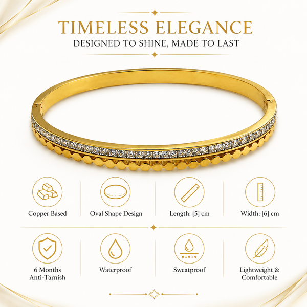 Gold Infinity Diamond Oval Kada for Women | Figure Eight Stone Stainless Steel Ladies Bangle | Symbolic Festive Jewellery - House of Viya