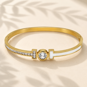 Gold Twisted Rope Diamond Oval Kada for Women | Braided Band Stone Stainless Steel Ladies Bangle | Textured Festive Jewellery