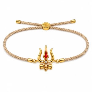 18K Gold Plated Rakhi Stone-Studded Trishul Motif Religious Traditional Rakhi - House of Viya