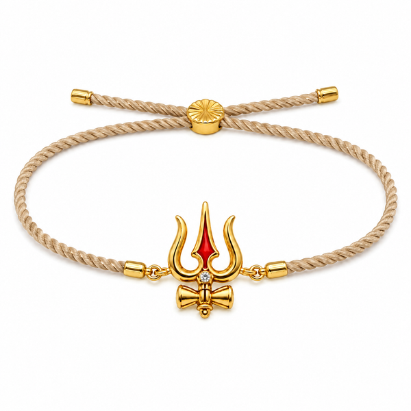 18K Gold Plated Rakhi Stone-Studded Trishul Motif Religious Traditional Rakhi - House of Viya