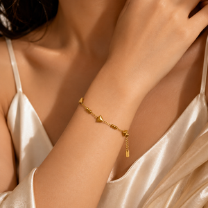 Gold Plated Pyramid Spike Bead Station Delicate Chain Bracelet with Lobster Clasp