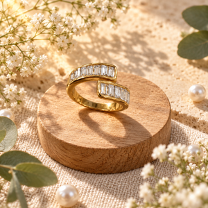 Rings Dual-Tone Polished White Stone Twisted Ring