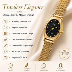 Watches Gold-Tone Barrel Black Dial Mesh Bracelet Watch for Women