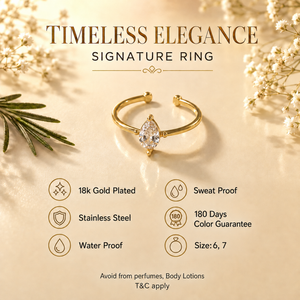 Anti tranish Gold plated Single Solatire Oval stone Rings for adults - 1PC