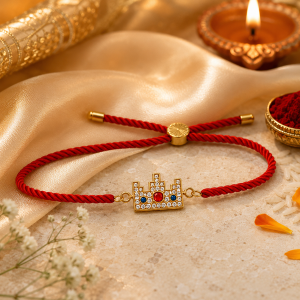 Rakhi Stone-Studded Pixel Crown Motif Charm Rakhi