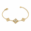 Gold Plated Delicate Chain Bracelet with Triple Quatrefoil Clover Charm Stations and Lobster Clasp