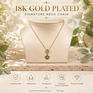 Chain 18K Gold-Plated Fine Chain with Crown Charm and Clear Round Stone - House of Viya