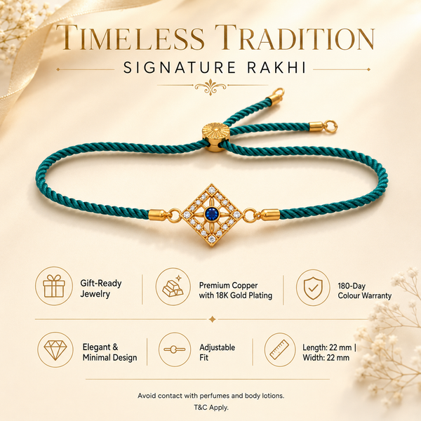 Rakhi Stone-Studded Diamond Square Geometric Motif Rakhi