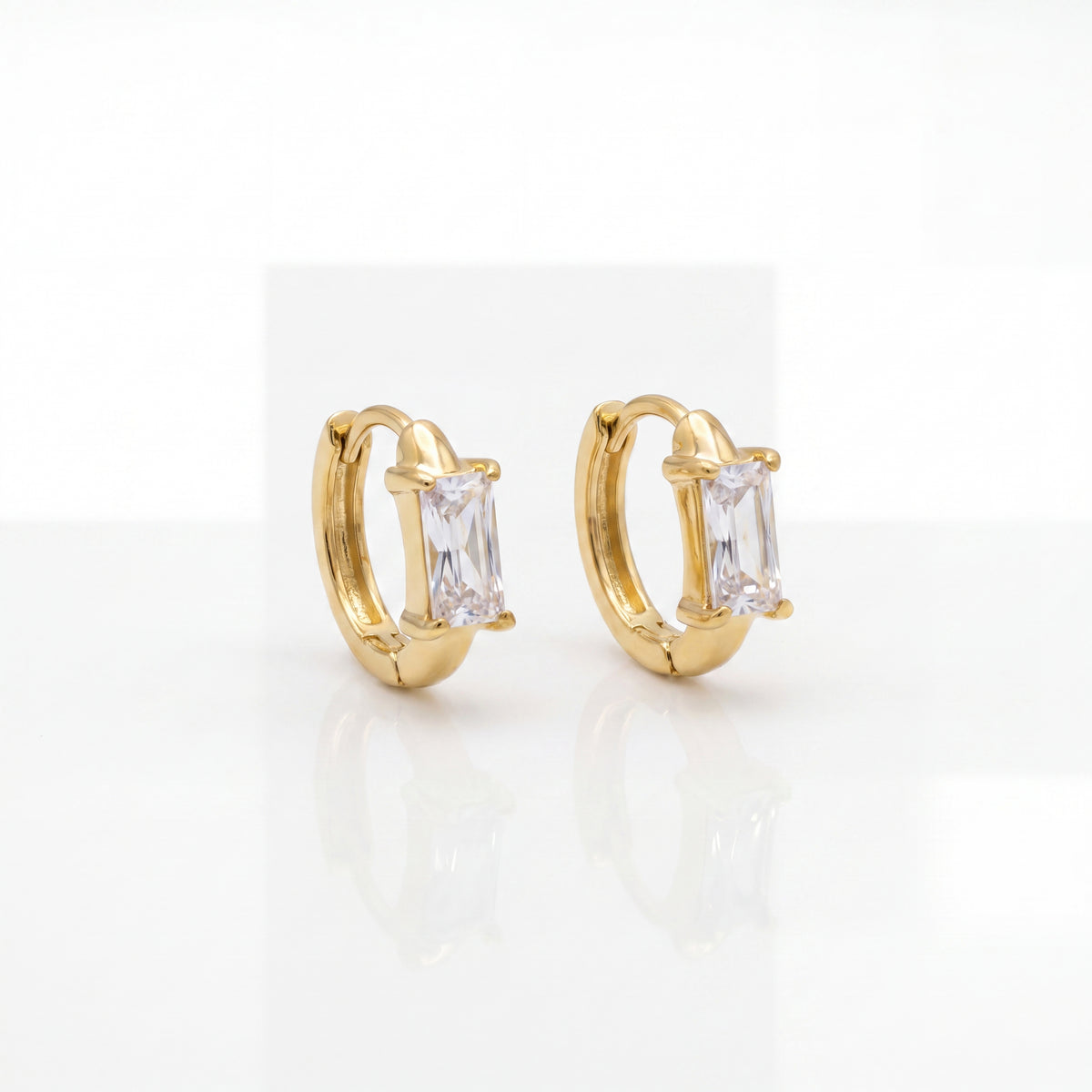 Gold Plated Baguette CZ Huggie Hoop Earrings