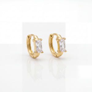Gold Plated Baguette CZ Huggie Hoop Earrings