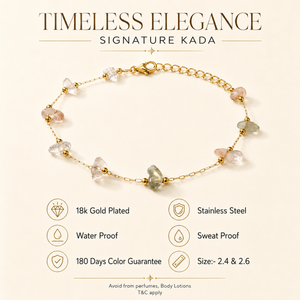 Gold Plated Natural Stone Chip Nugget Dual Strand Delicate Chain Bracelet with Lobster Clasp