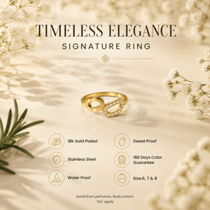 Anti tranish Gold plated Oval Orbit charm with CZ stone Rings for adults - 1PC