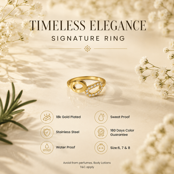 Anti tranish Gold plated Oval Orbit charm with CZ stone Rings for adults - 1PC