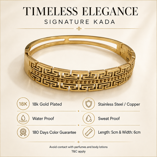 Kadas Gold-Tone Geometric Engraved Pattern Kada Bangle for Women - House of Viya