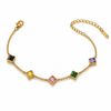 Gold Plated Multicolor Diamond Shaped Rhombus Stone Station Chain Bracelet with Lobster Clasp