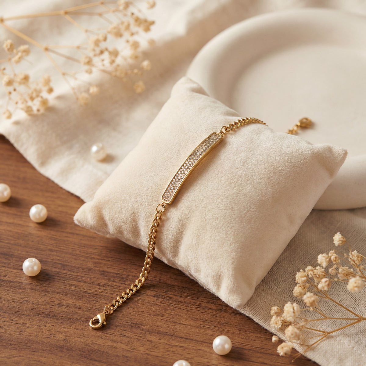Anti-Tarnish Gold Plated Celeste Bar CZ Stone Bracelet