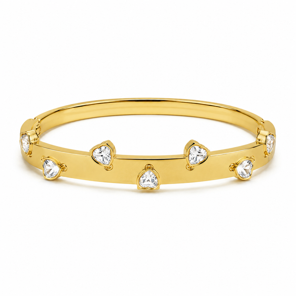 Real Heart Shaped White Stone Gold Oval Kada for Women | Bezel Heart Crystal Stainless Steel Ladies Bangle | Romantic White Stone Jewellery - House of Viya