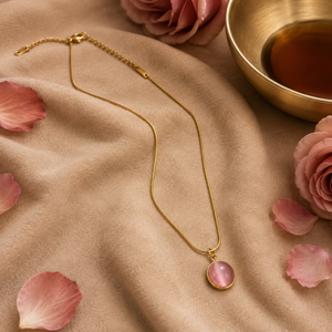 Chain 18K Gold-Plated Slim Chain with Round Pink Pendant - House of Viya