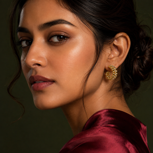 Earrings Gold-Tone Curved Arch Stone Drop Earrings - House of Viya