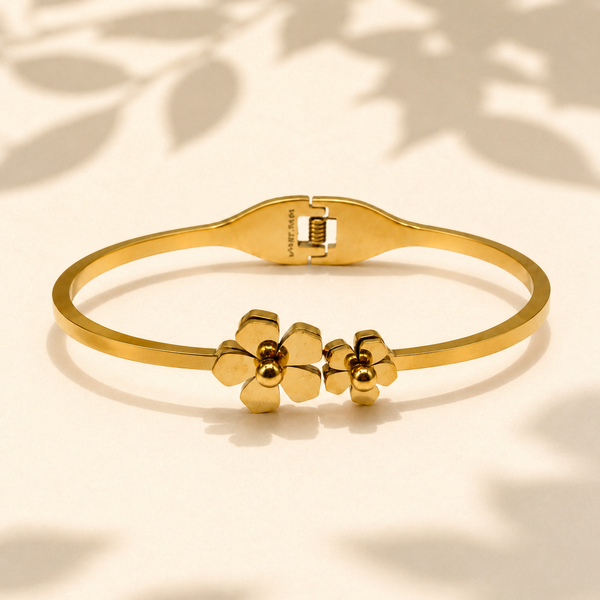 Gold Honeycomb Diamond Oval Kada for Women | Hexagonal Stone Pattern Stainless Steel Ladies Bangle | Geometric Design Jewellery - House of Viya