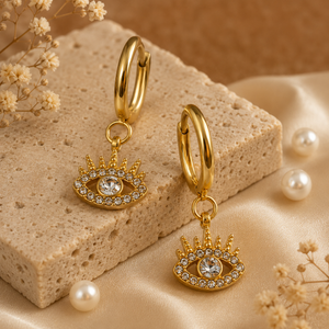 Earrings Gold-Tone Crown Starburst Crystal Hoop Drop Earrings