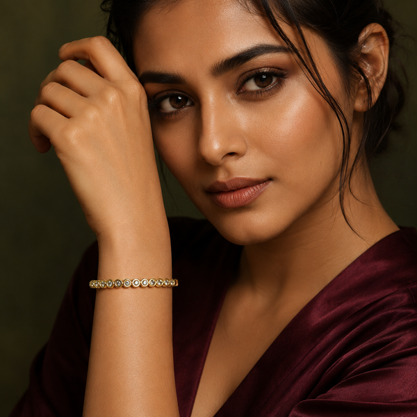 Kadas Gold-Tone Beaded Stone-Studded Slim Kada for Women