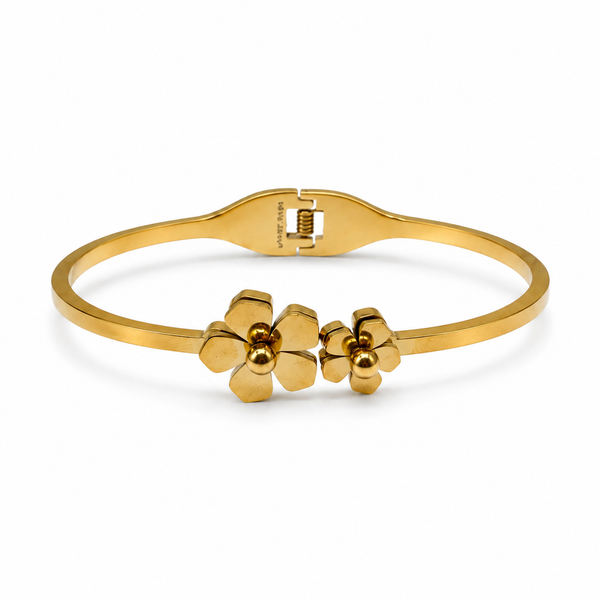 Gold Honeycomb Diamond Oval Kada for Women | Hexagonal Stone Pattern Stainless Steel Ladies Bangle | Geometric Design Jewellery - House of Viya