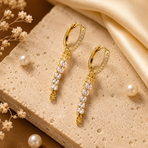 Earrings Gold-Tone Asymmetrical Geometric Crystal Earrings - House of Viya