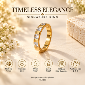 Anti tranish Gold plated 5 Square shaped CZ stone Rings for adults - 1PC