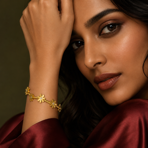 Gold Plated Snake Chain Bracelet with Multiple Daisy Flower Charm Stations and Lobster Clasp
