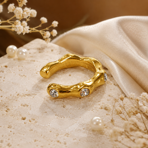 Ear Clips Gold-Tone Medium White Stone Cluster Fashion Statement