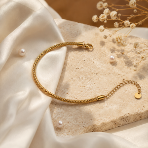 Gold Plated Wheat Foxtail Braided Rope Chain Bracelet with Extension and Lobster Clasp
