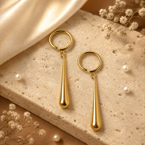 Earrings Gold-Tone Octagon Cut Stone Dangle Earrings - House of Viya