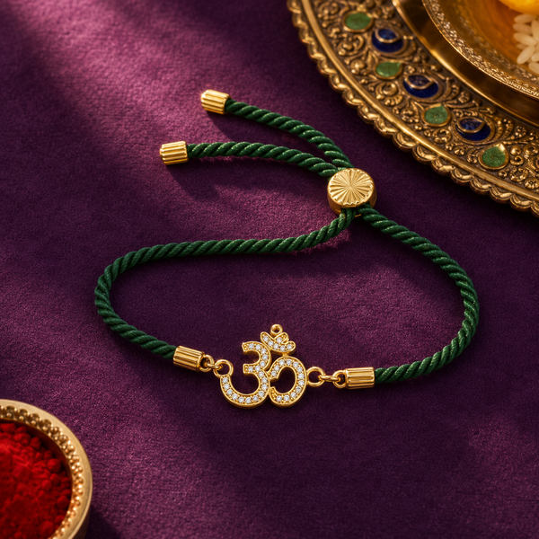 Rakhi Stone-Studded Om CZ Motif Religious Rakhi