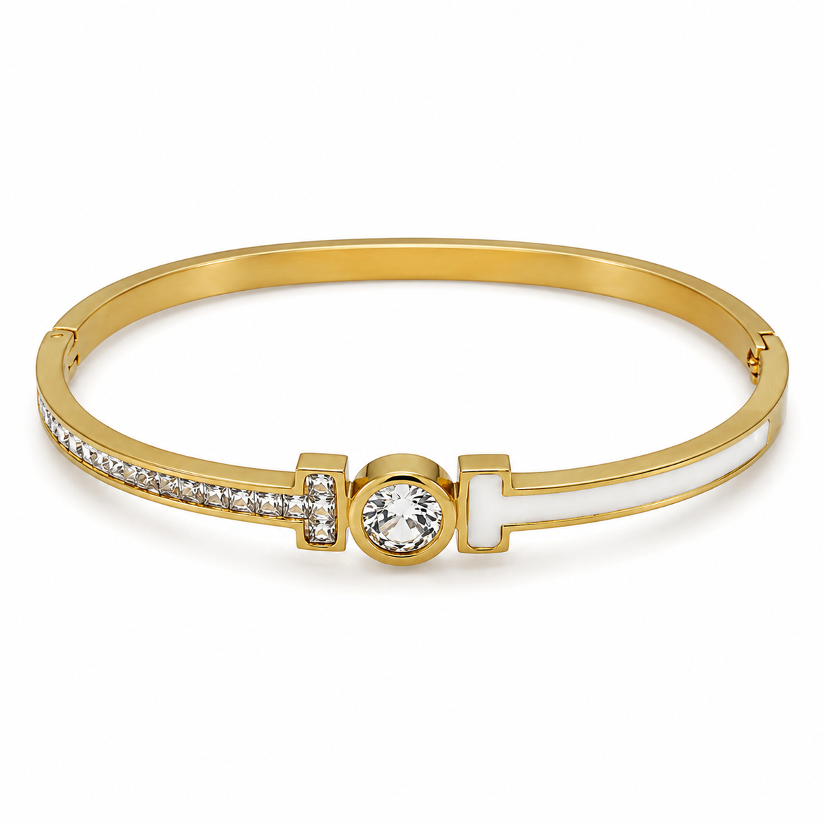 Gold Twisted Rope Diamond Oval Kada for Women | Braided Band Stone Stainless Steel Ladies Bangle | Textured Festive Jewellery