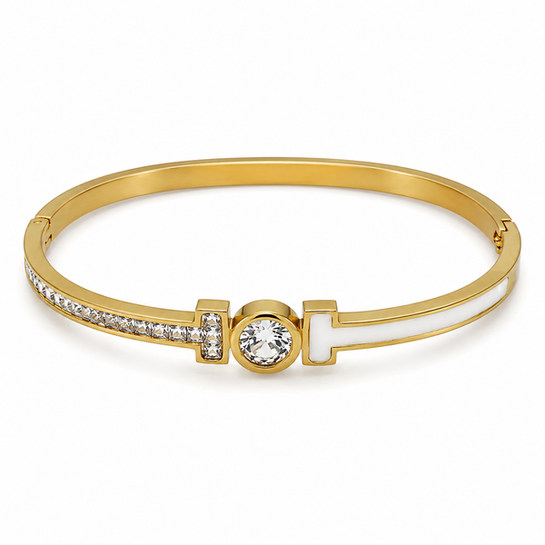 Gold Twisted Rope Diamond Oval Kada for Women | Braided Band Stone Stainless Steel Ladies Bangle | Textured Festive Jewellery - House of Viya