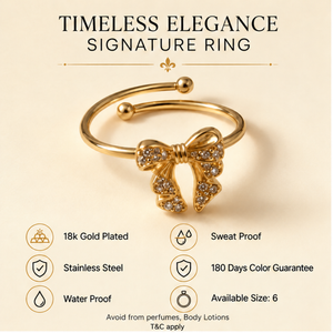 Anti tranish Gold plated Bow with CZ stone Rings for adults - 1PC