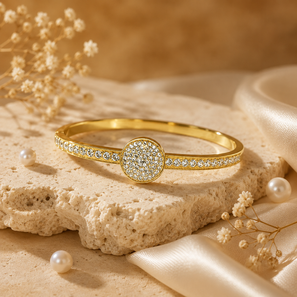 Kadas Gold-Tone Crystal-Studded Circular Motif Slim Kada for Women - House of Viya