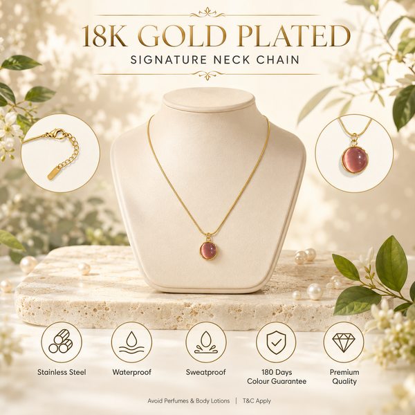 Chain 18K Gold-Plated Fine Snake Chain with Peach Round Pendant - House of Viya