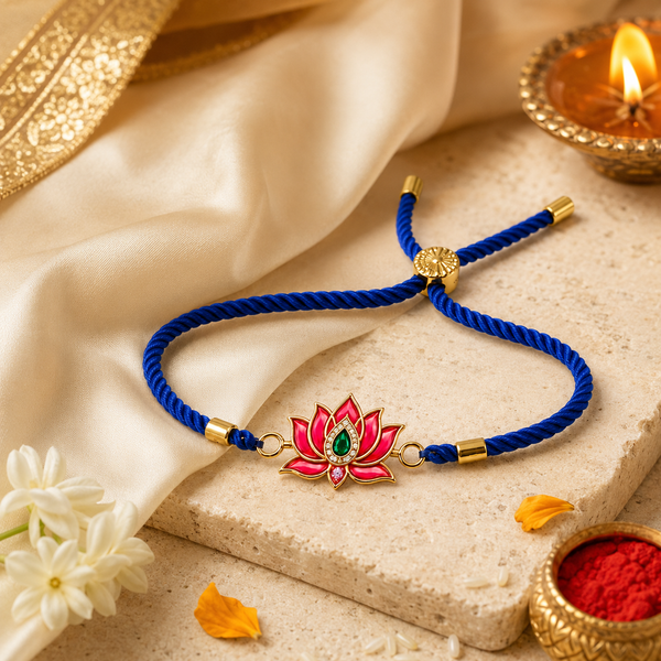 Rakhi Stone-Studded Kamal Lotus Floral Motif Rakhi
