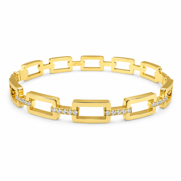 Gold Rectangular Link Chain Kada for Women | Square Frame Open Link Stainless Steel Ladies Bangle | Bold Contemporary Jewellery