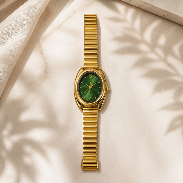 Watches Gold-Tone Oval Green Dial Classic Stretch Bracelet Watch for Women - House of Viya