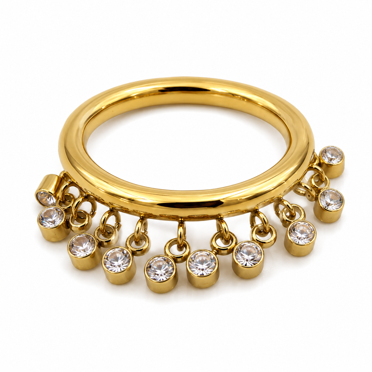 Ring Gold-Tone Rhinestone White Stone Elegant Cocktail Design