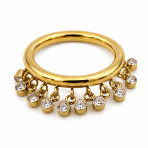 Ring Gold-Tone Rhinestone White Stone Elegant Cocktail Design