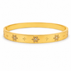 Gold Star Engraved Floral Diamond Cluster Kada for Women | 4-Point Motif Stainless Steel Ladies Bangle | Designer Festive Jewellery