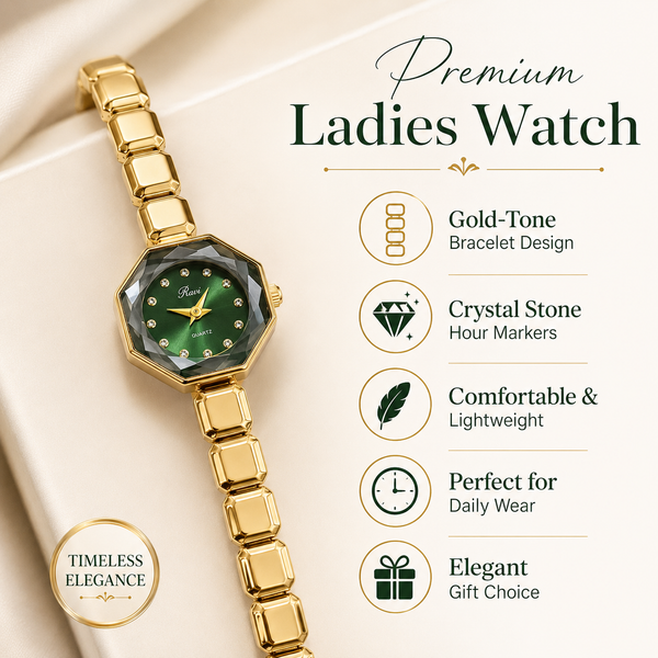 Watches Gold-Tone Rectangular Green Dial Elegant Bracelet Watch for Women - House of Viya